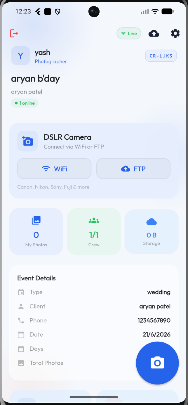 Studiora photographer dashboard